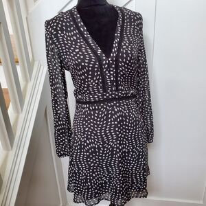 Black and White Geometric Polka Dot Sheer V-neck Long Sleeve Lost In Lunar Dress